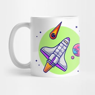 Space Shuttle Flying with Planet and Meteorite Space Cartoon Vector Icon Illustration Mug